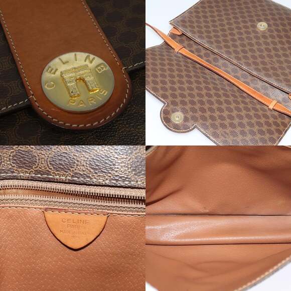 CELINE Macadam Canvas Shoulder Bag Pvc Leather Brown - Picture 11 of 12